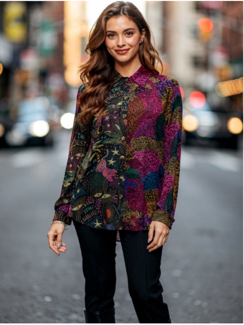 Farm Rio Mixed Black Prints Lenzing Ecovero Viscose Button Shirt In Multi Sz XL